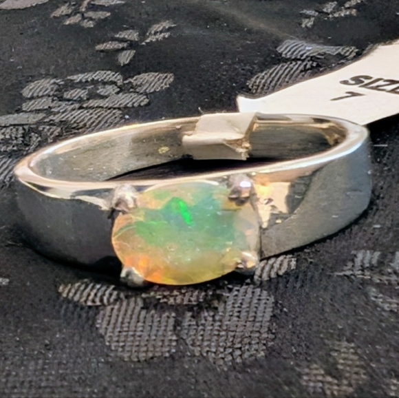 925 Sterling Silver Jewelry - Genuine Natural Ethiopian Opal Sterling Silver Ring Solid Sterling Silver Size 7